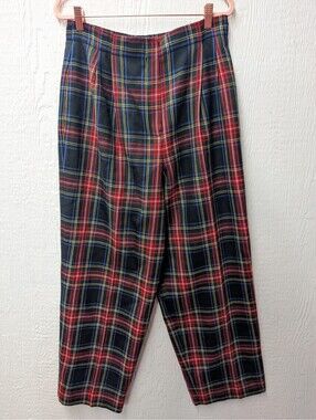 Vtg Liz Claiborne Red Plaid Wool Tartan Pants Preppy Punk Academia Women's 12
